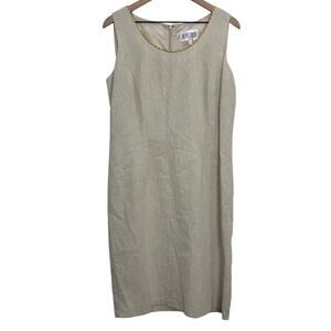 Julian Taylor Beige Gold Scallop Trim Linen Sheath Dress Size 12